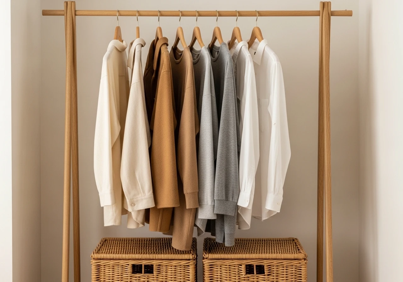 Le porte-vêtements en bois : dressing ouvert et naturel