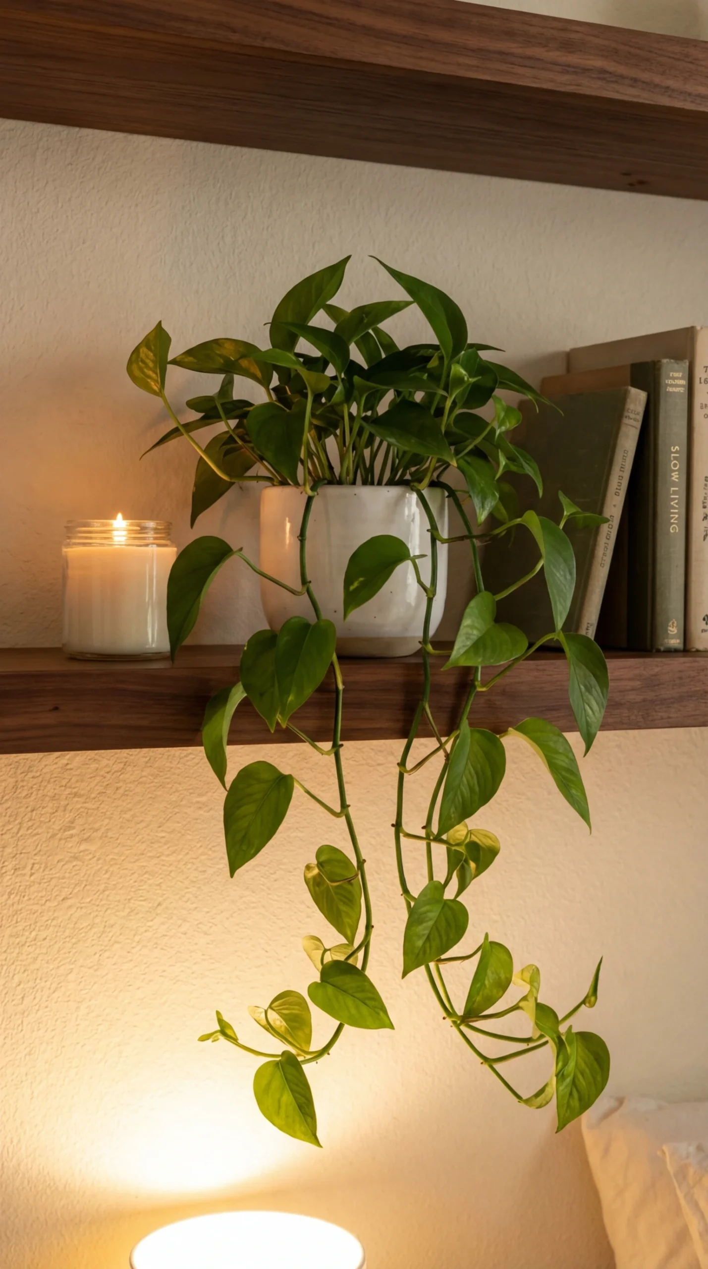 Parfum chambre cocooning et déco : l'harmonie du Pothos et de la bougie