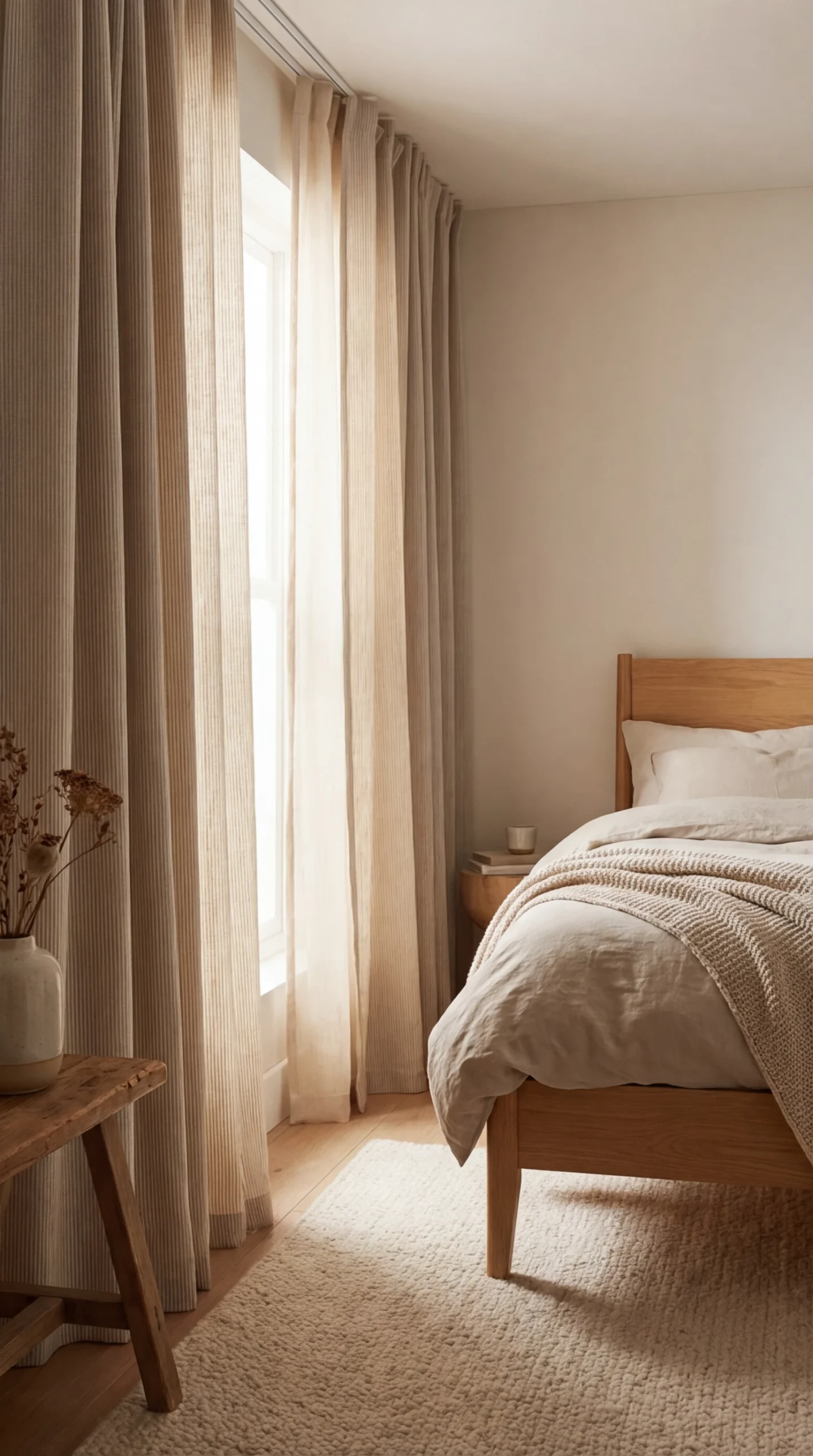 Parfum chambre cocooning et déco : le rideau à rayures fines