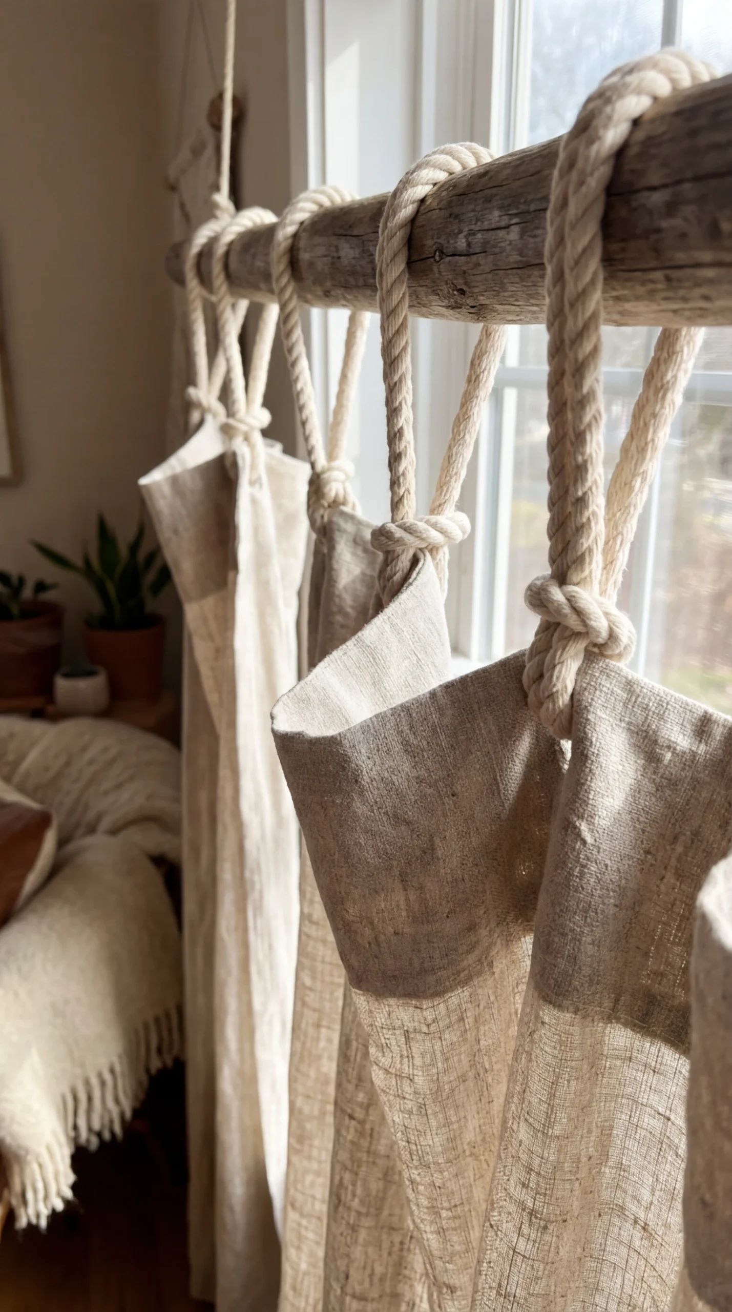 La douceur du linge frais : rideau cocooning avec passants en corde