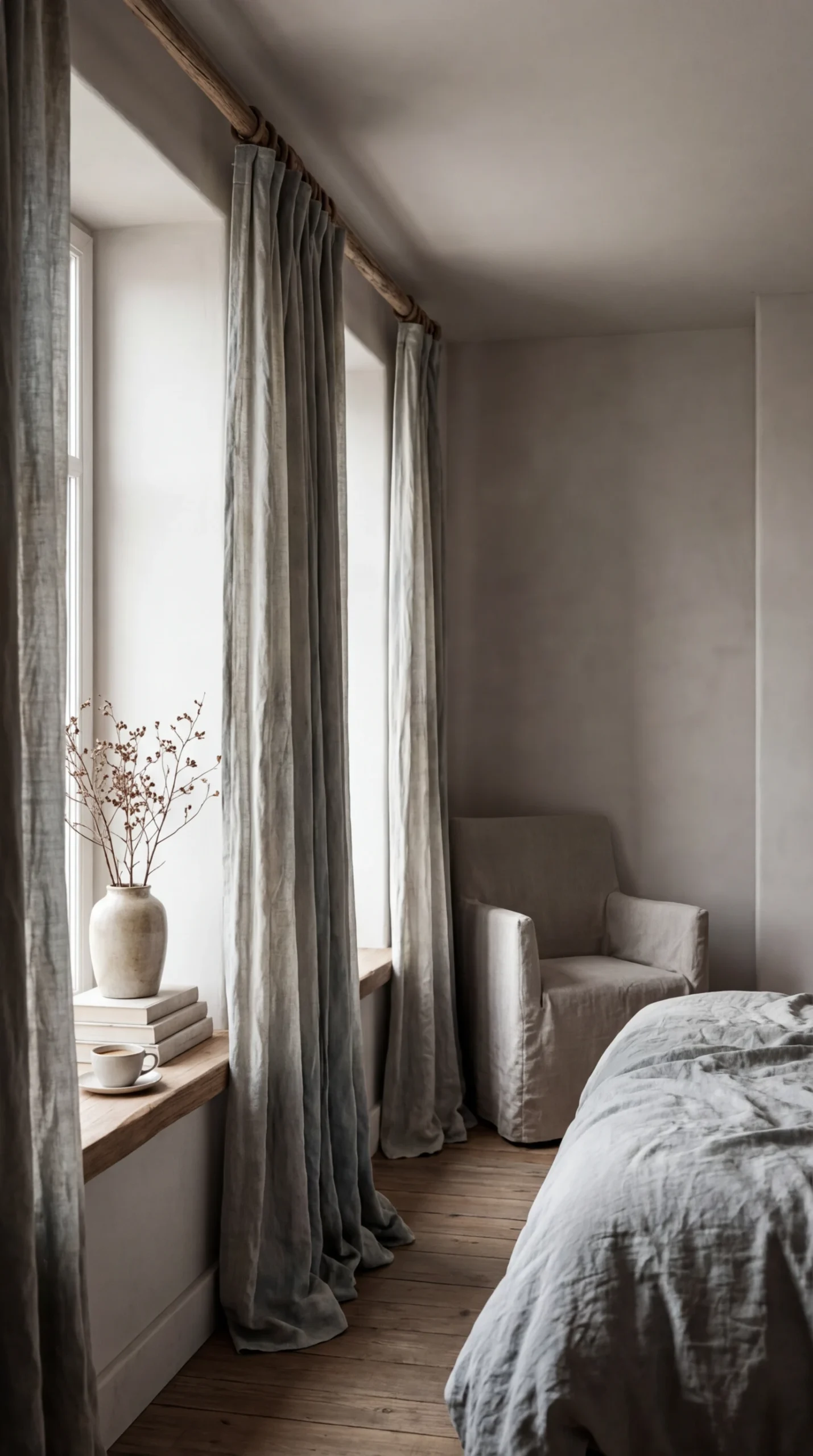 La bougie fleur de coton et le rideau en coton lavé pour une chambre cocooning