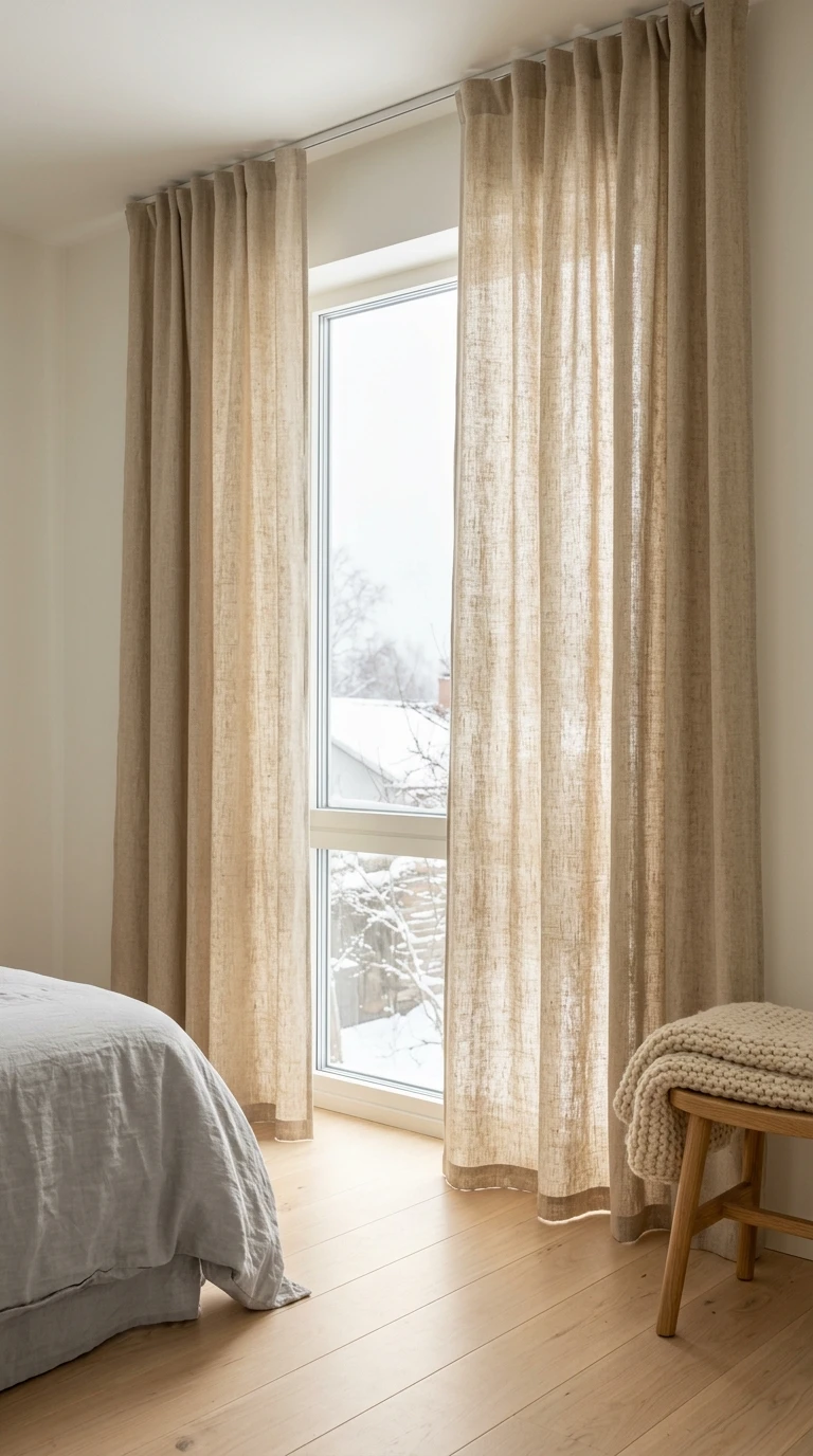 Rideaux en lin épais: filtration de la lumière nordique dans une chambre