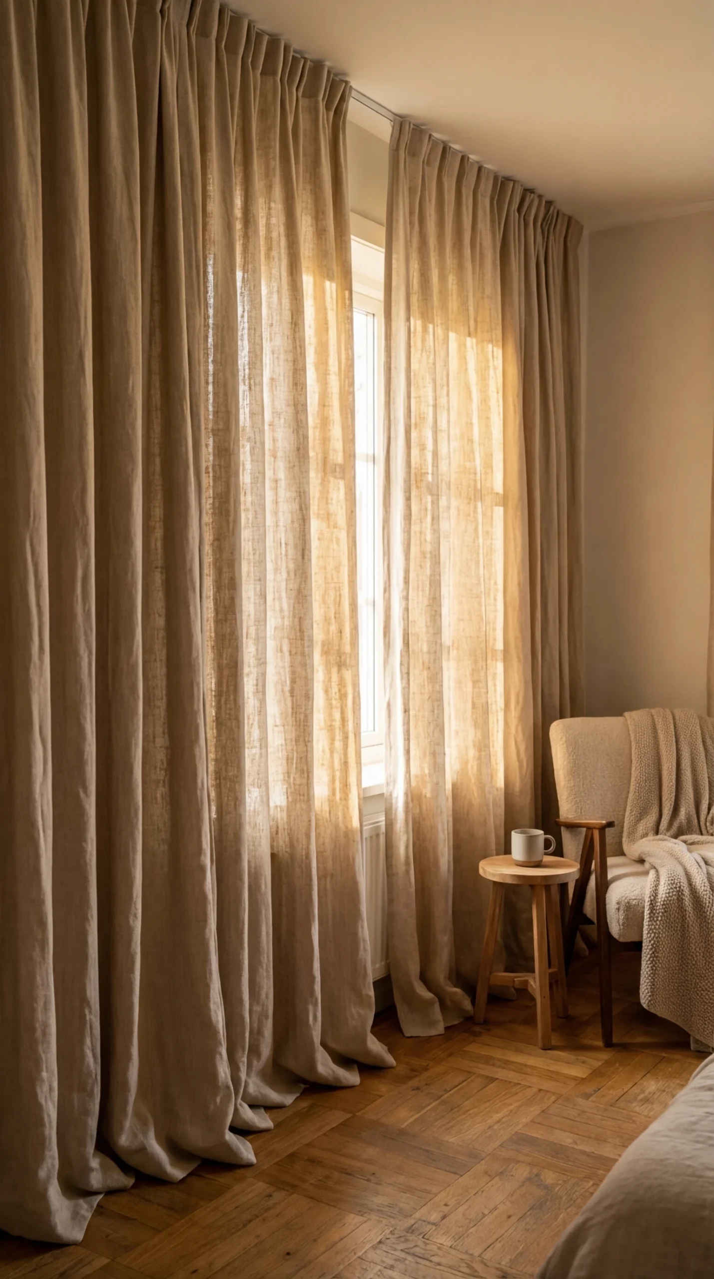 Déco et parfum chambre cocooning : le rideau en lin naturel