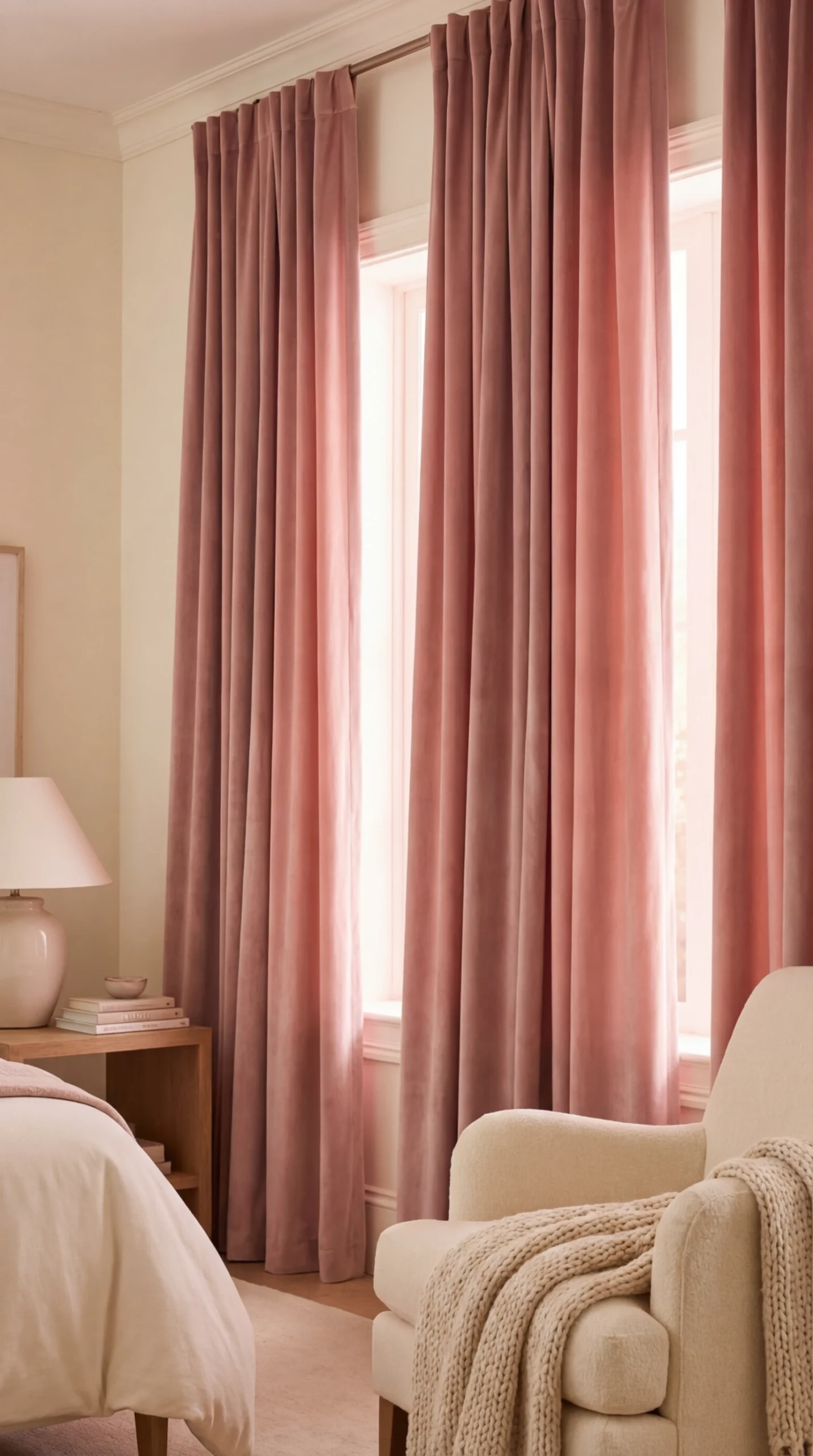 La bougie velours de nuit : rideau en velours rose poudré