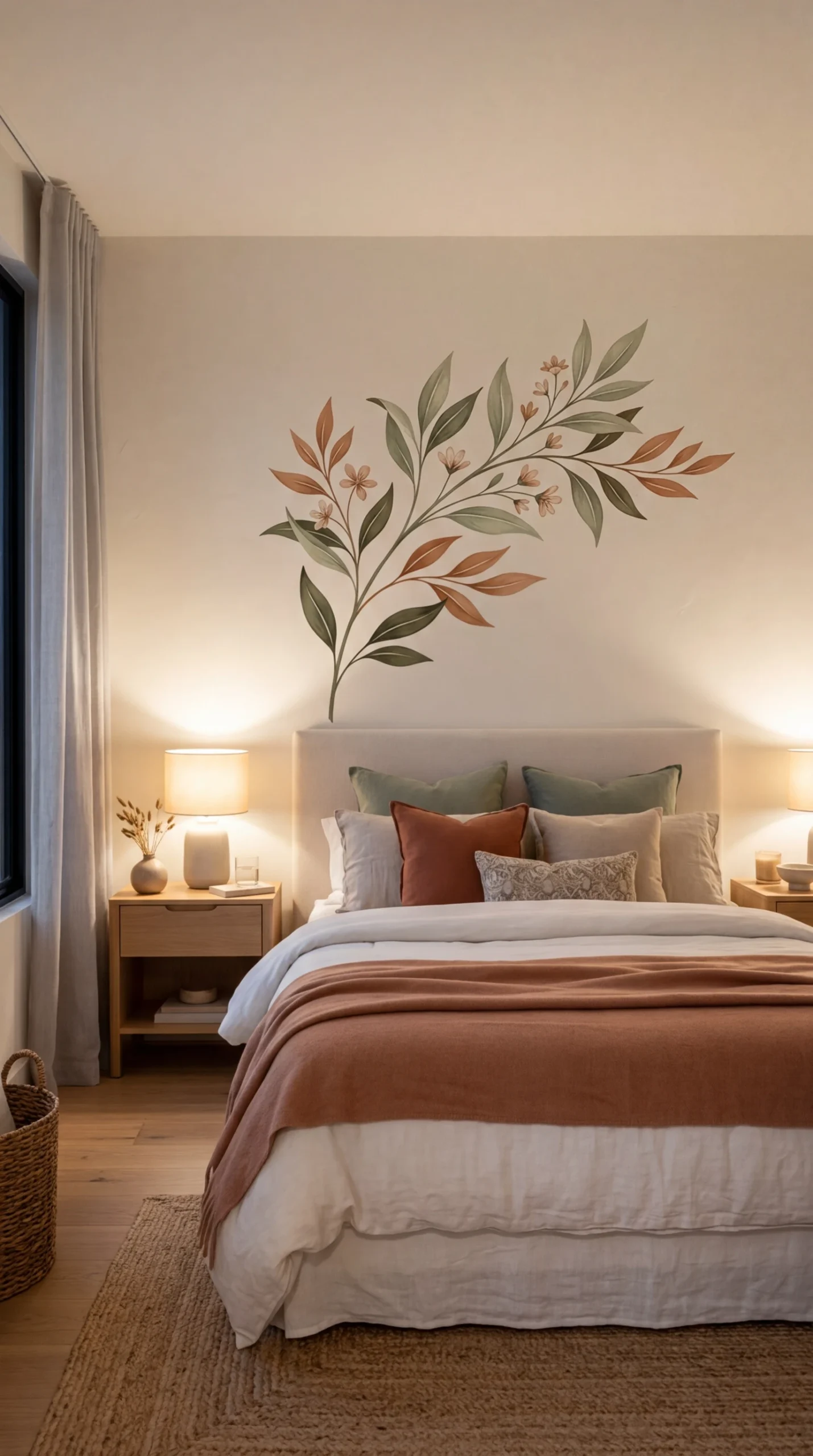 Sticker mural géant motif feuilles et fleurs