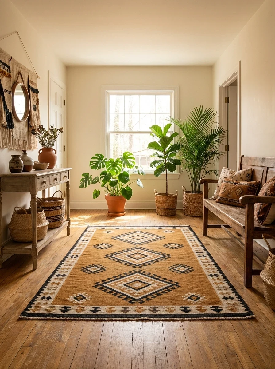 Tapis Aztèque Géométrique aux Tons Terreux