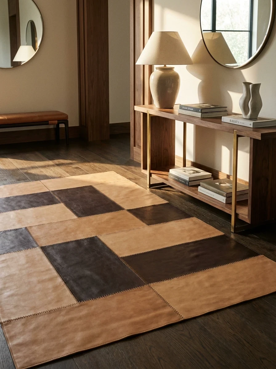 Tapis en Cuir Patchwork Moderne