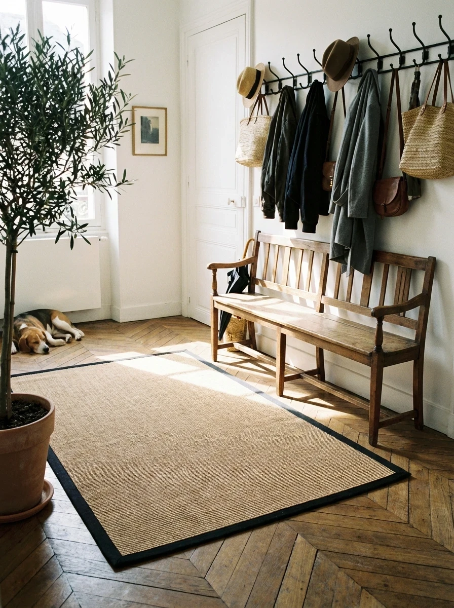 Tapis en sisal naturel avec bordure noire