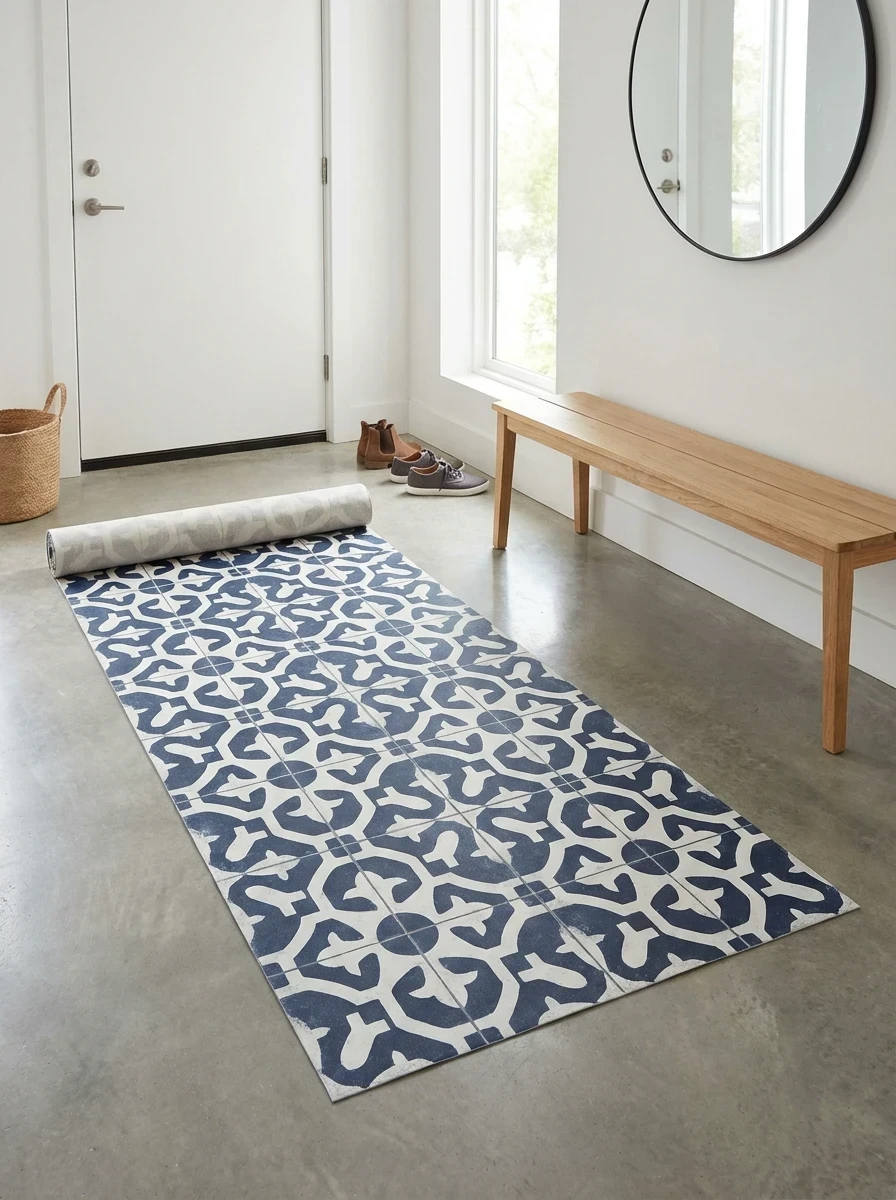 Tapis de Passage en Vinyle Motif Carreaux de Ciment