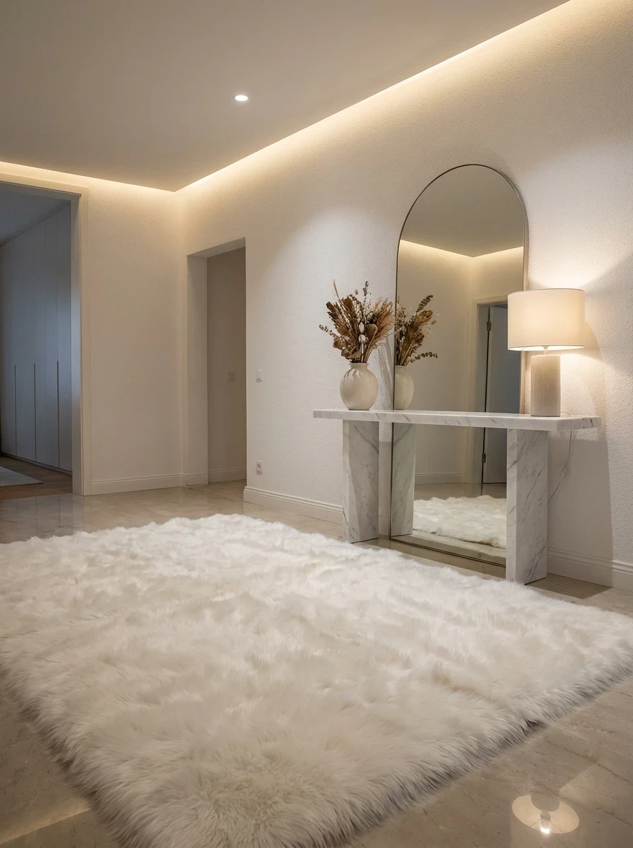 Tapis en Fausse Fourrure Blanche pour Salon Moderne