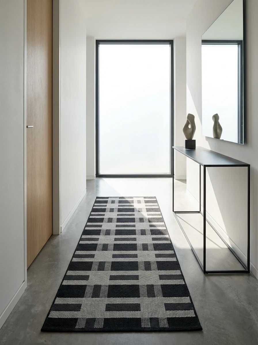 Tapis de Couloir Graphique Noir et Gris