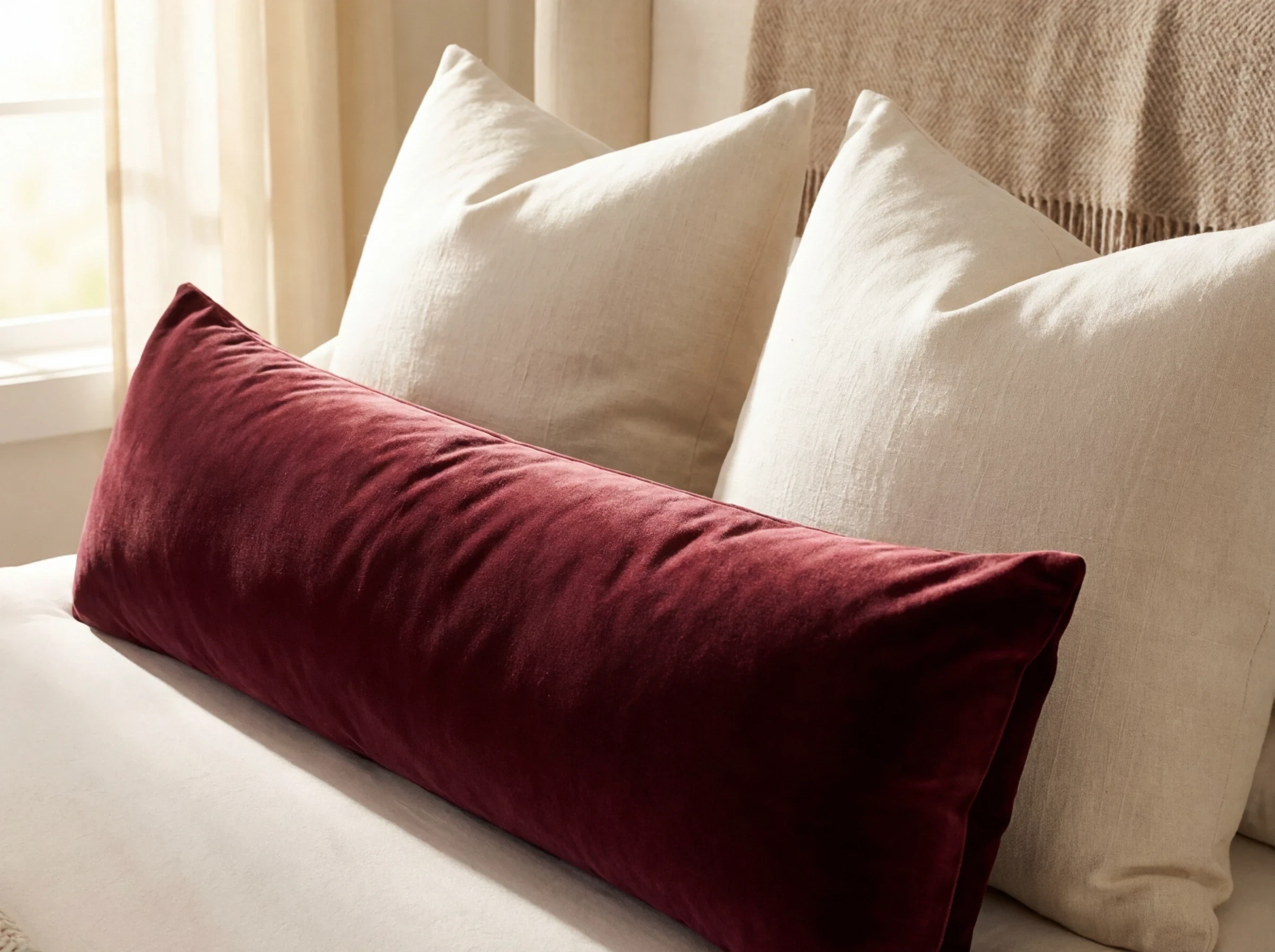 Le linge de lit et son traversin en velours cocooning