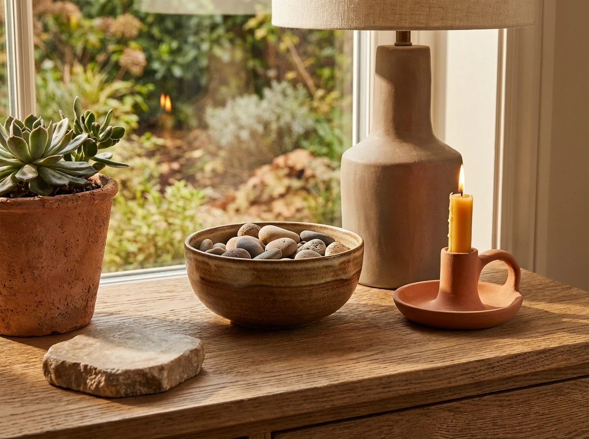 Décoration intérieure en terracotta et grès inspirée de la nature