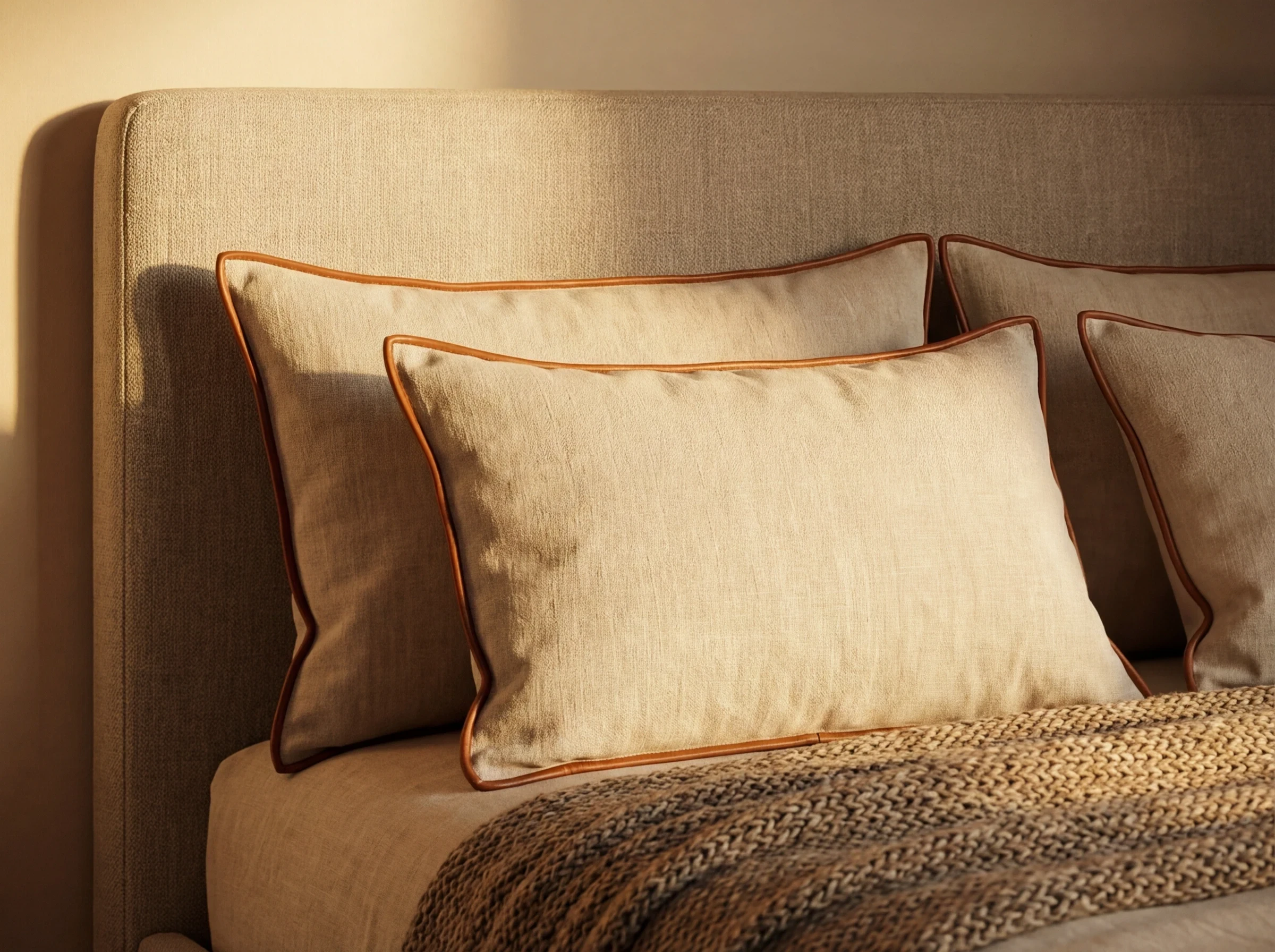 Linge de lit et coussins en lin pour une chambre cocooning