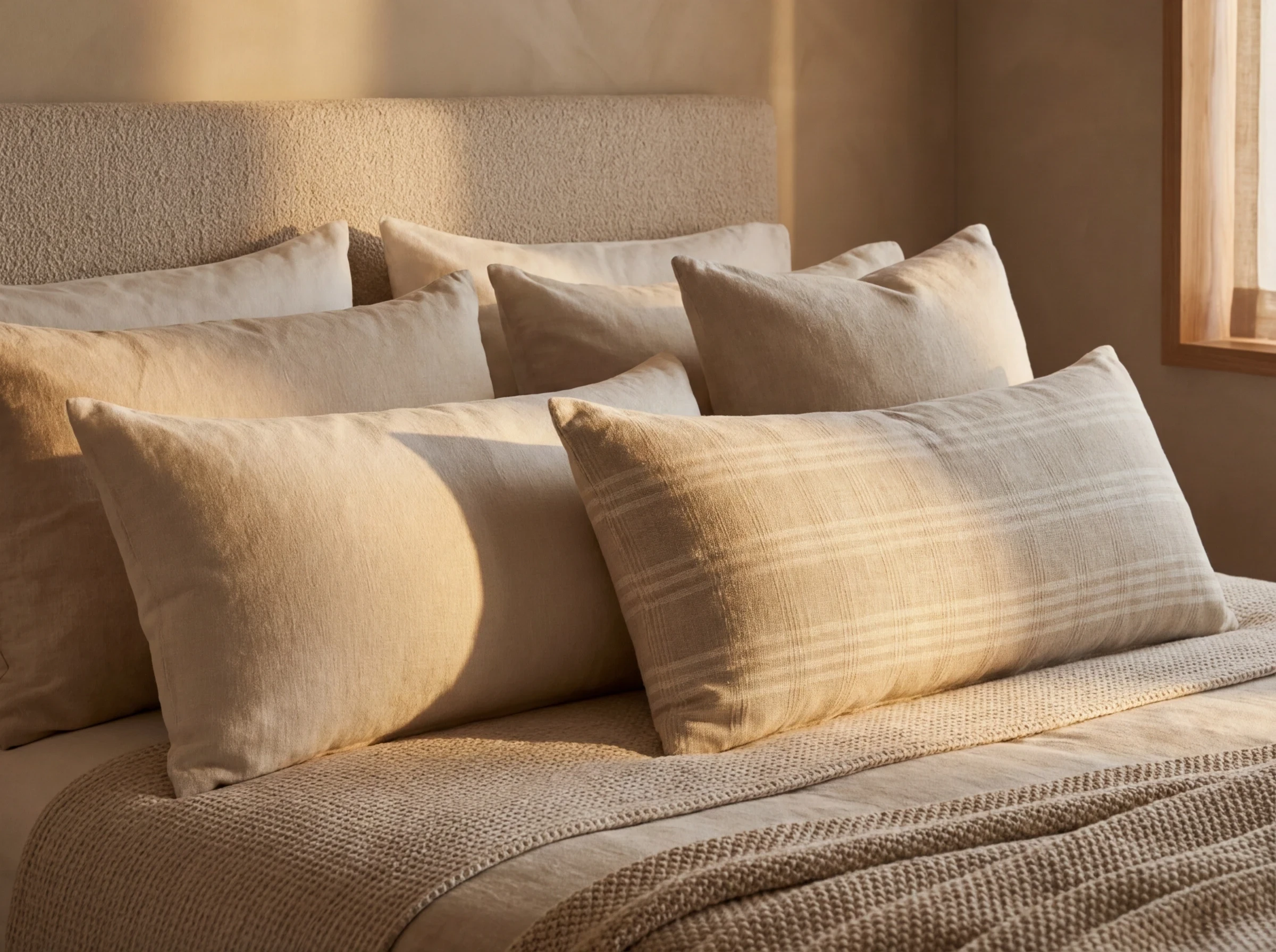 Linge de lit et coussins lombaires en lin pour une chambre cocooning