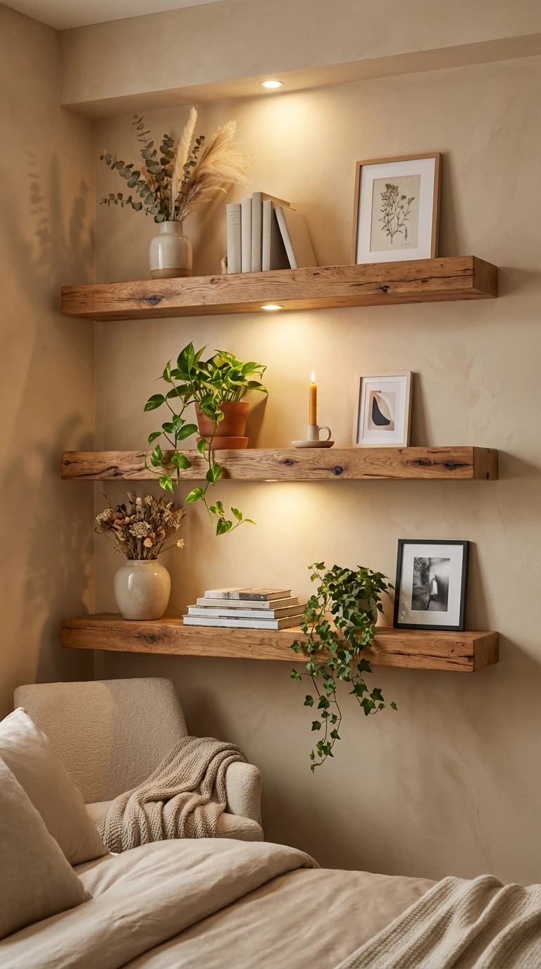 Les étagères murales en bois brut : la décoration qui range