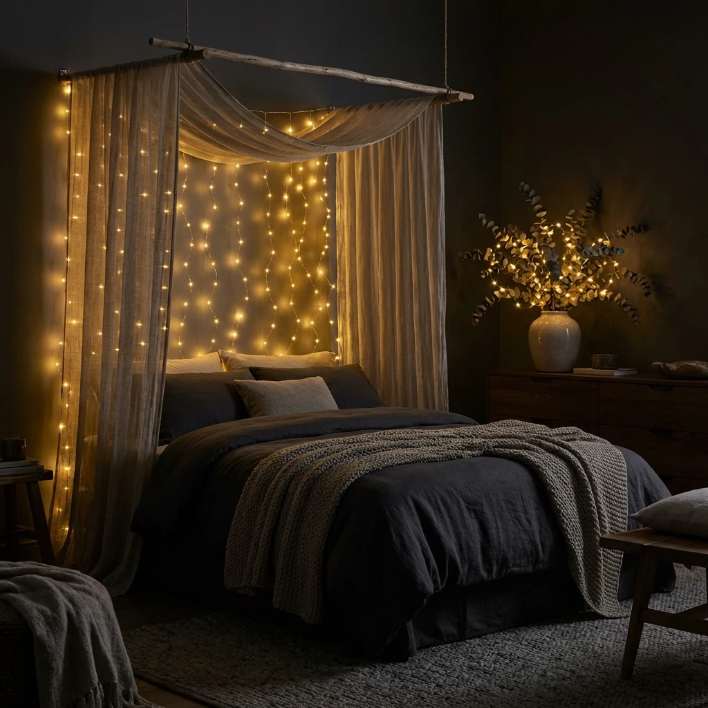 Rideau de guirlandes lumineuses LED pour une chambre chaleureuse