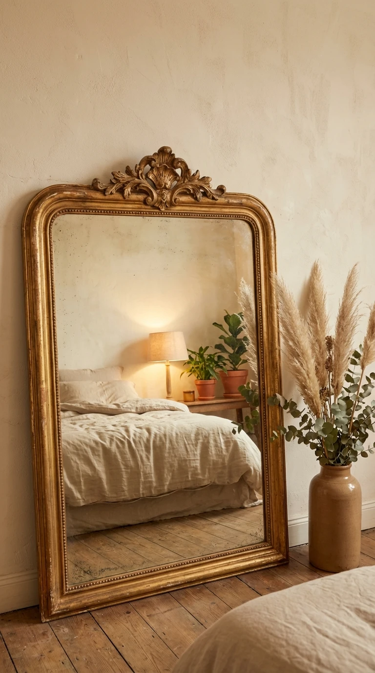 Grand miroir vintage doré de style Louis Philippe