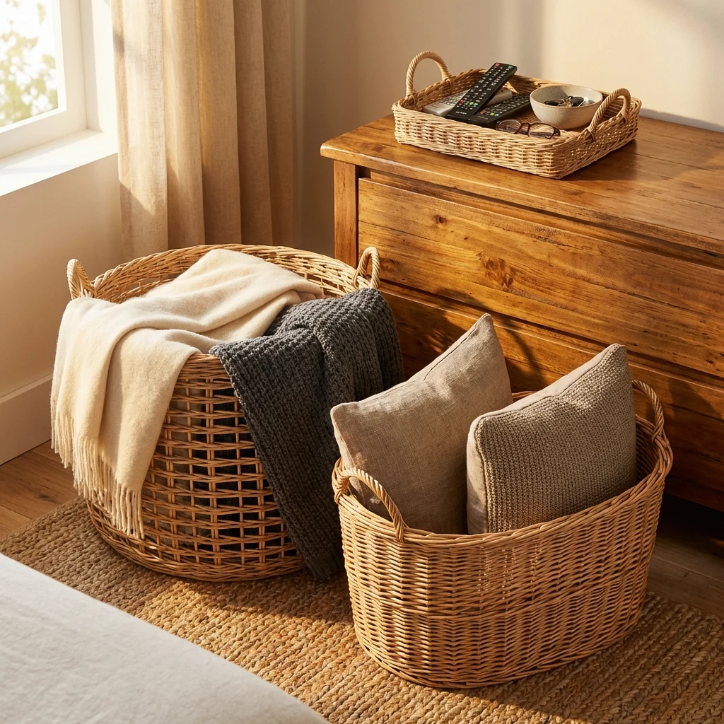 Paniers en osier naturel pour le rangement