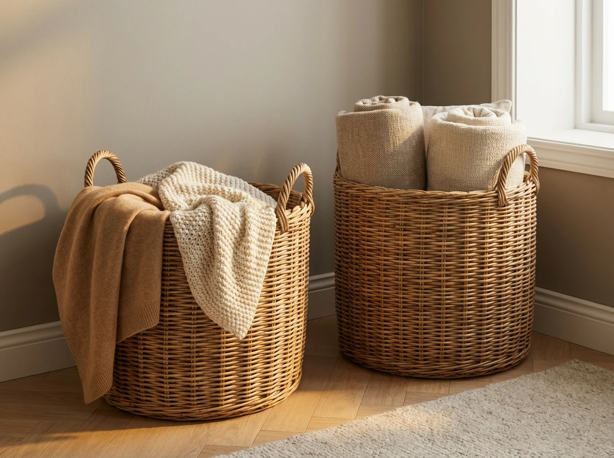 🧺 Les paniers en osier pour ranger les plaids et couvertures