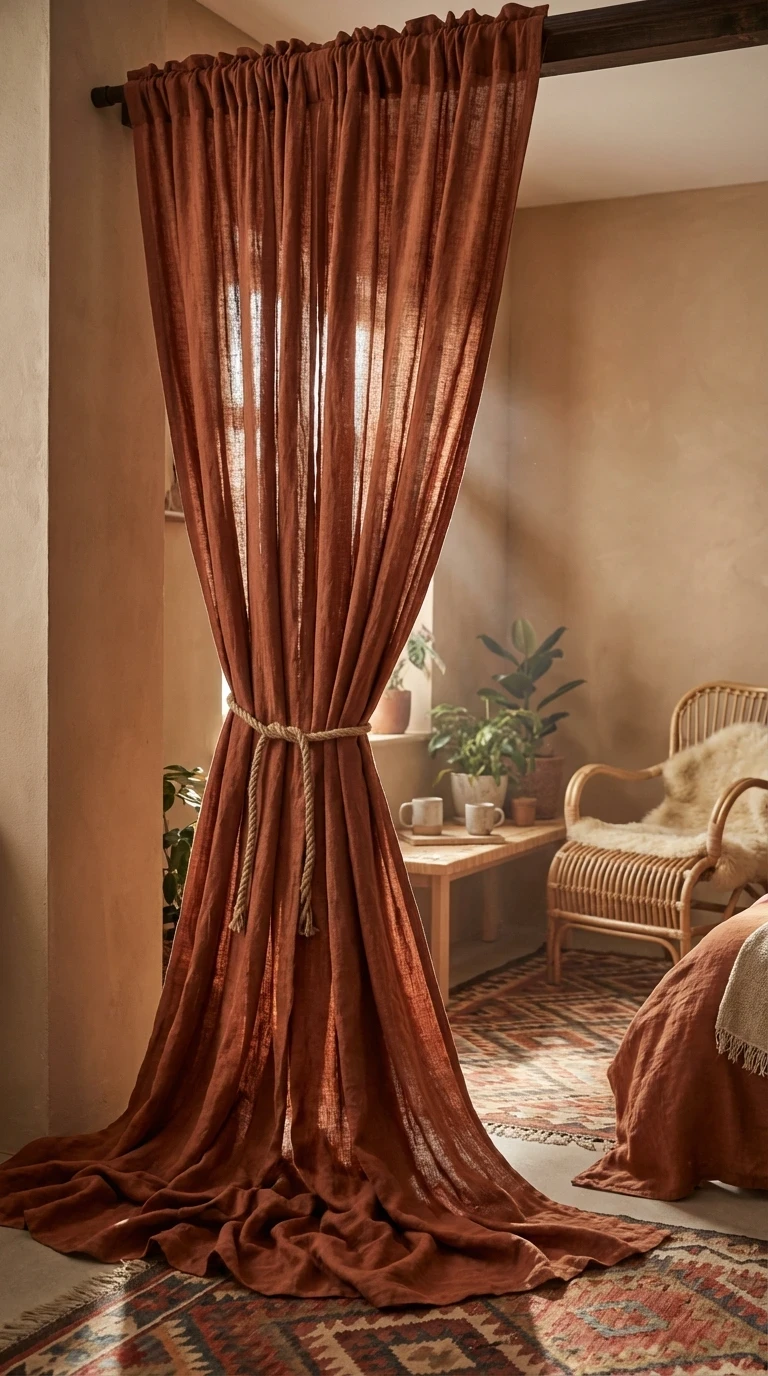 Les rideaux en lin froissé jusqu'au sol : la douceur qui