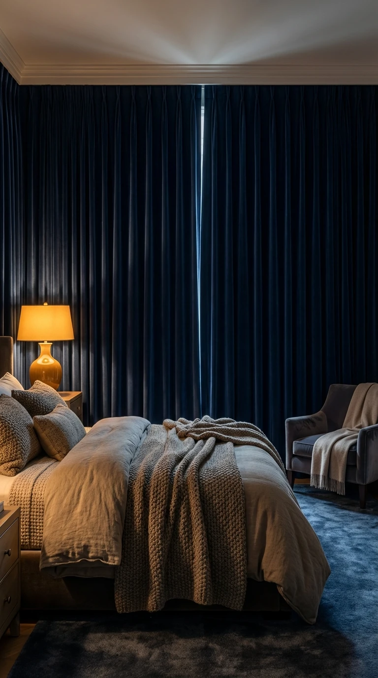 Rideaux épais en velours : isolation sensorielle pour une chambre cocon