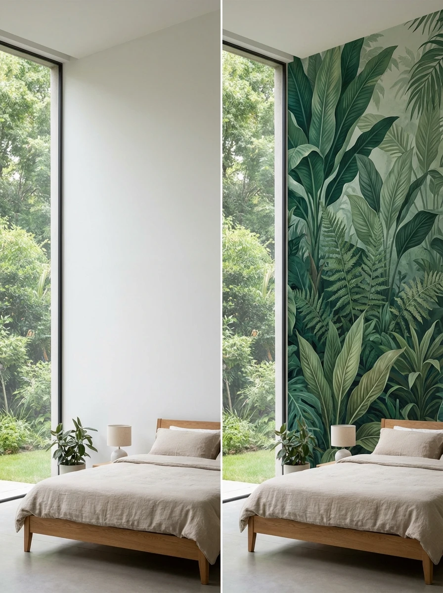 Papier peint panoramique végétal : le jardin sur le mur