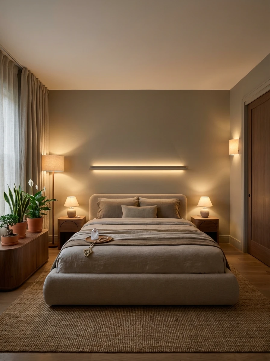 Aménagement d'une chambre feng shui zen et minimaliste