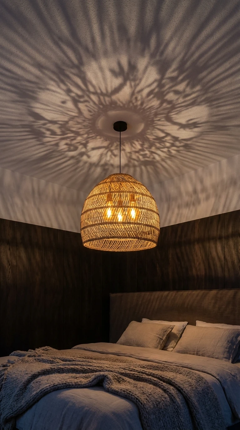 Remplacer le plafonnier par une suspension en rotin chaleureuse