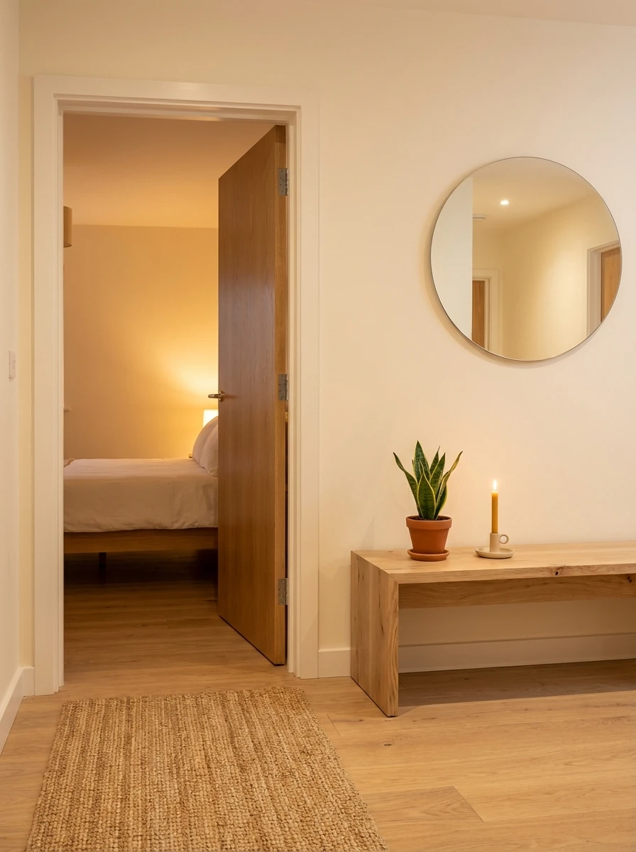 Aménagement soigné d'une entrée de chambre