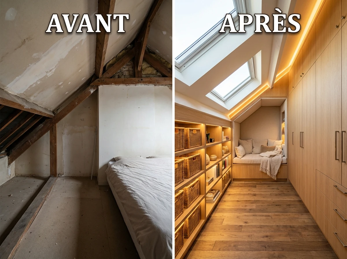 Aménagement de combles : l'impact des sous-pentes avant/après