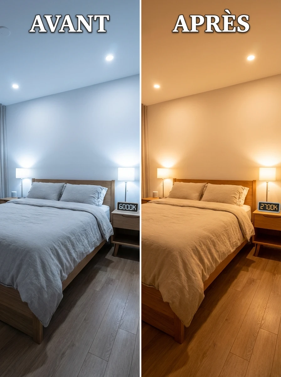 Éclairage chambre : blanc froid 6000K vs blanc chaud 2700K