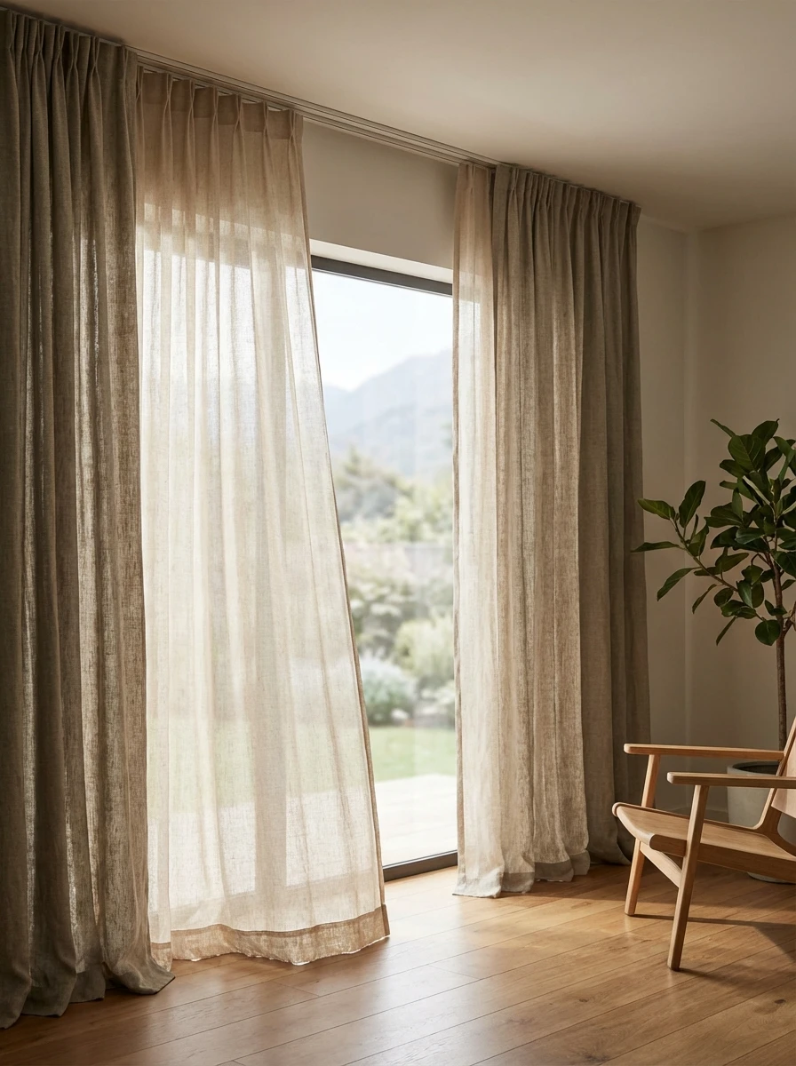 Rideaux en lin pour réguler la lumière et l'énergie
