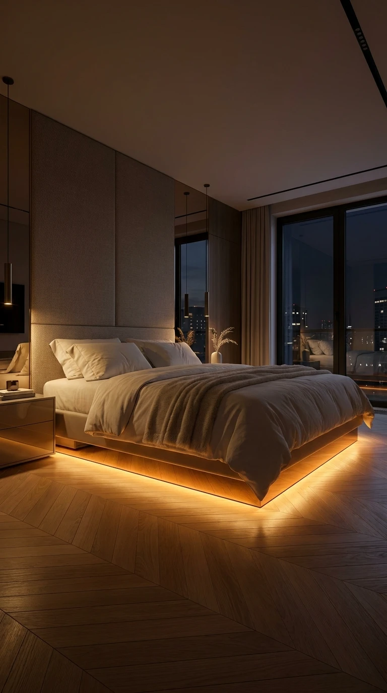 Lit flottant avec éclairage LED intégré pour chambre moderne