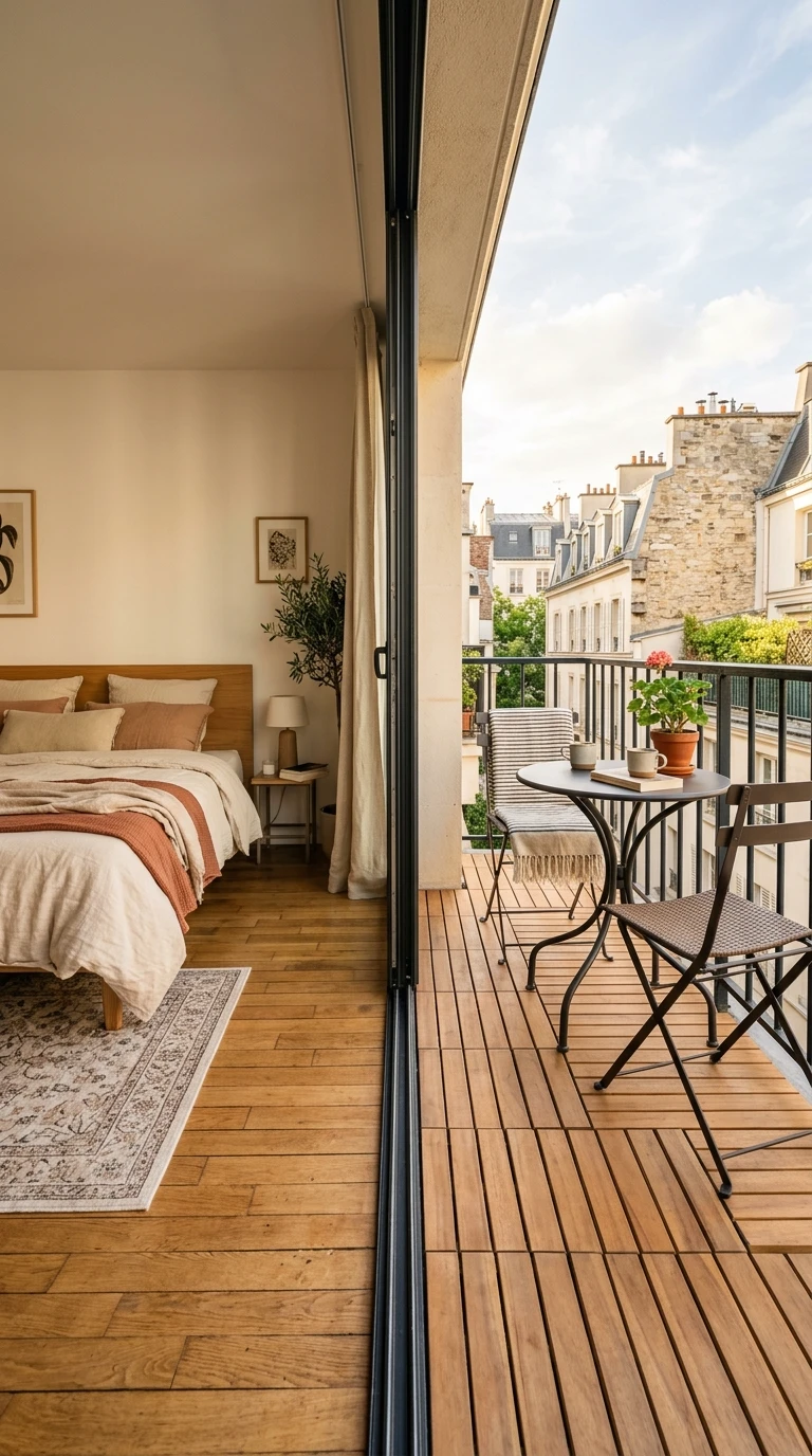 Aménagement d'un balcon parisien en extension de la chambre