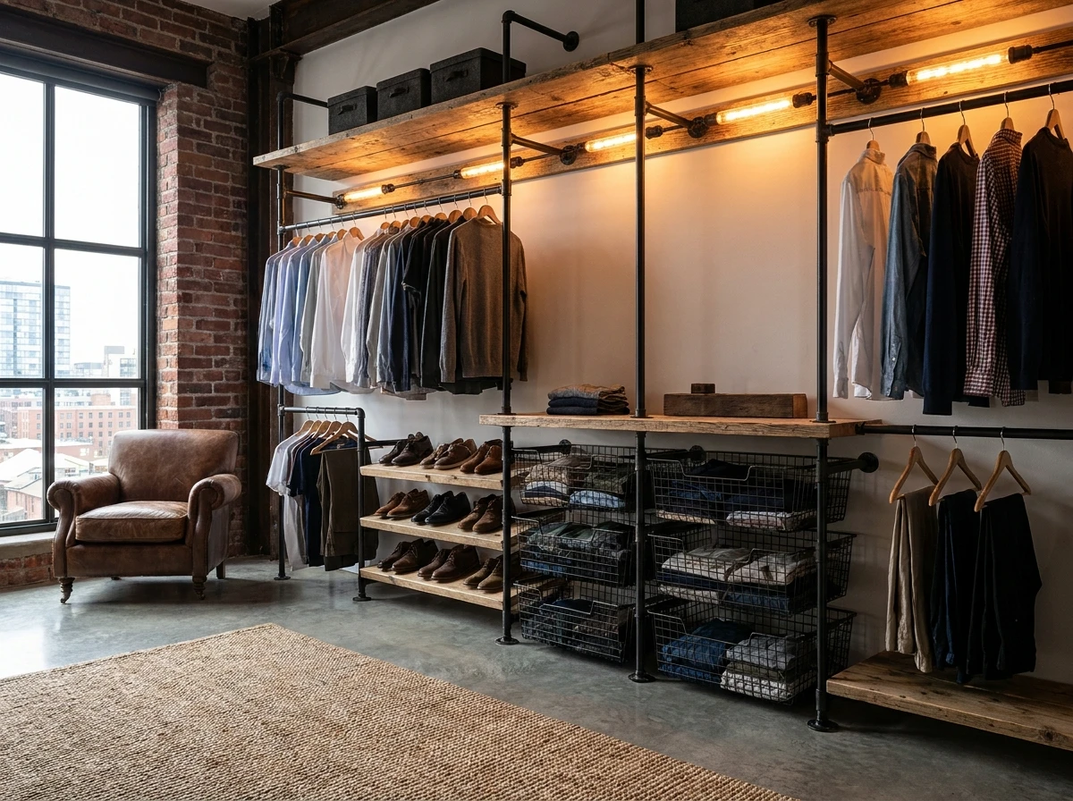 Aménager un dressing en casiers métalliques ou en bois brut