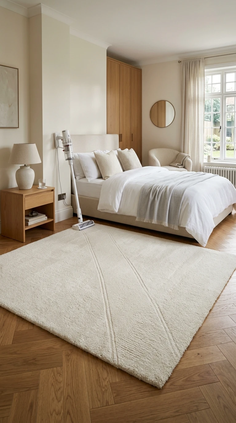 Aspirer le sol d'une chambre moderne et lumineuse