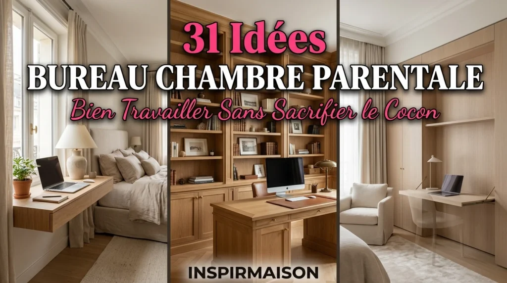 Trois exemples d'aménagement de bureaux design et fonctionnels intégrés dans une chambre parentale chaleureuse.