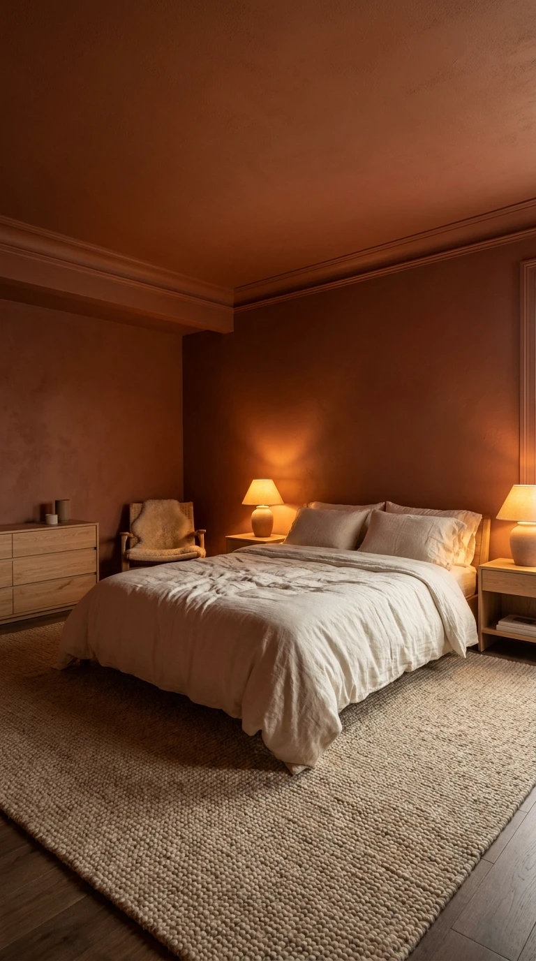 Chambre cocooning aux couleurs terracotta et apaisantes