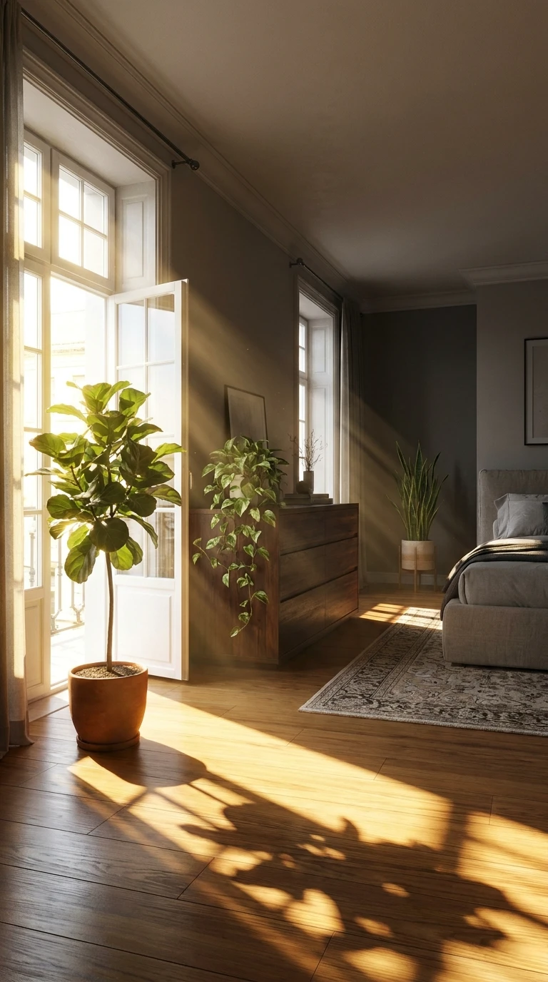 Plantes d'intérieur et luminosité dans une chambre