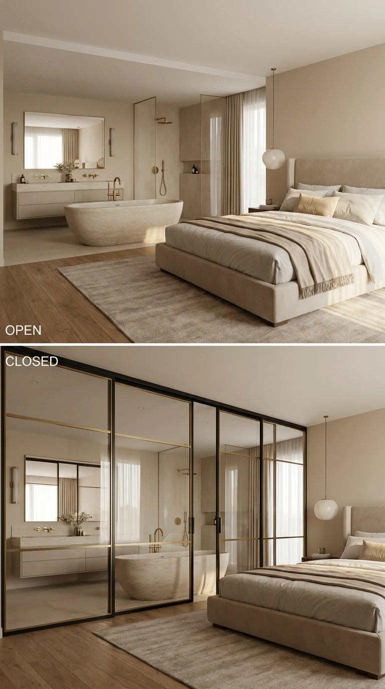 Comparaison salle de bain ouverte ou fermée pour suite parentale