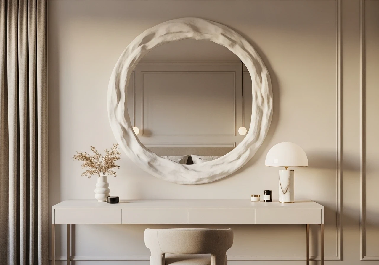 Miroir rond texturé pour adoucir la décoration