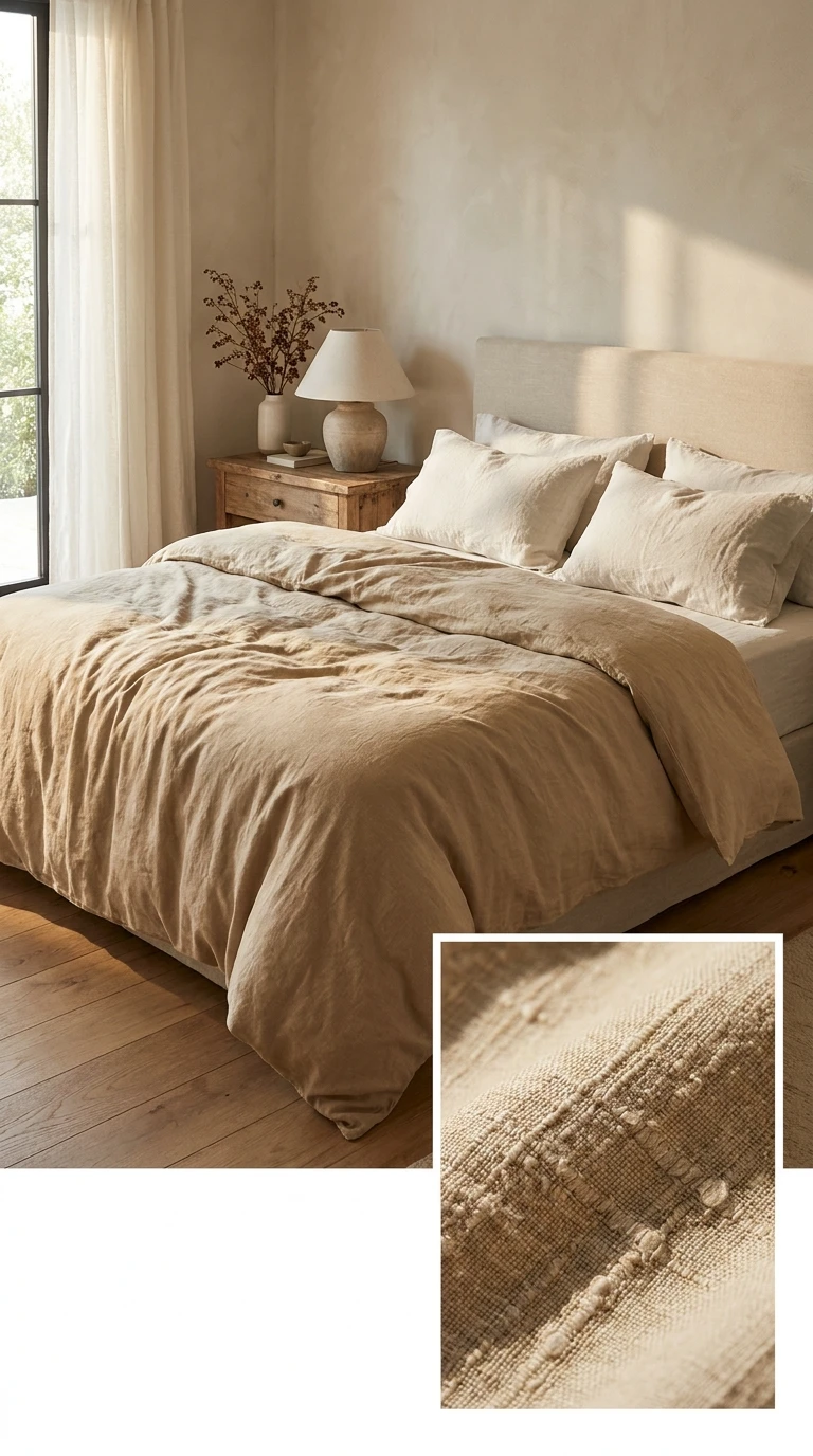Linge de lit en lin lavé pour une chambre naturelle