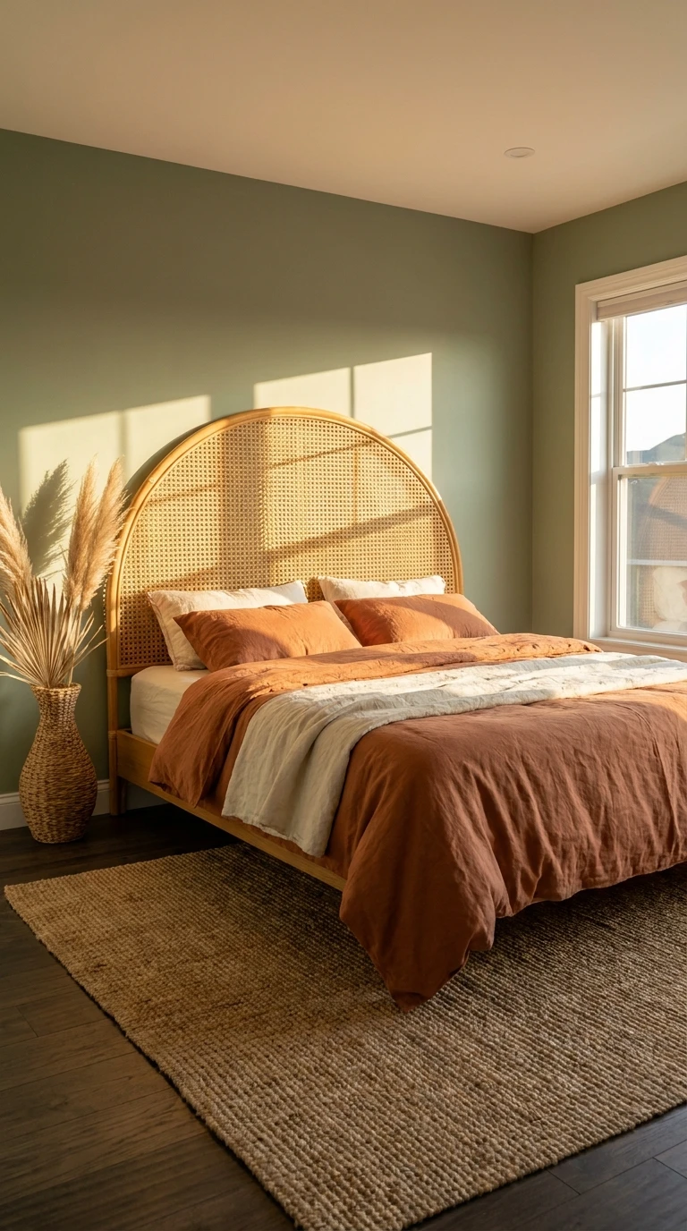 Lit en cannage et rotin pour une chambre au style naturel