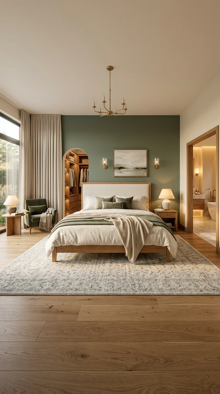 Aménagement d'une suite parentale avec lit central et dressing