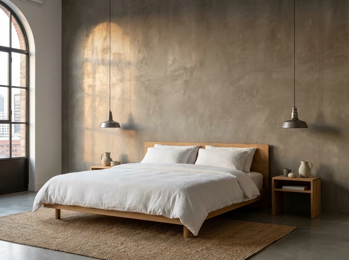 Mur en Béton Ciré pour une Chambre Style Loft