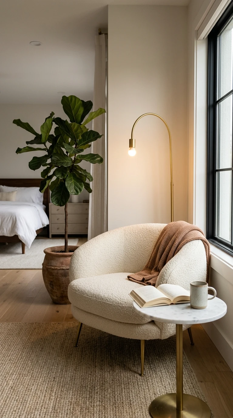 Coin lecture moderne et chaleureux dans une chambre