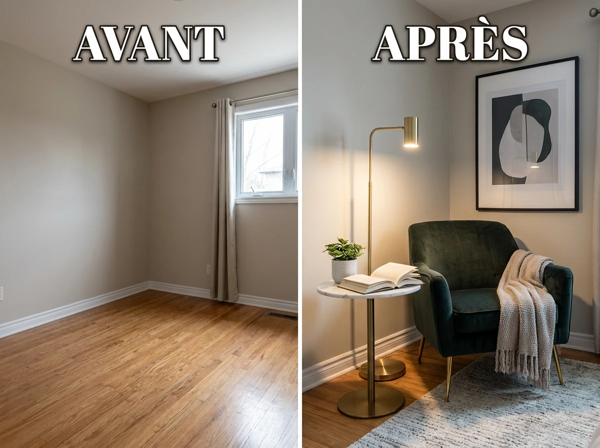 Créer un coin luxe avec un fauteuil et une table basse