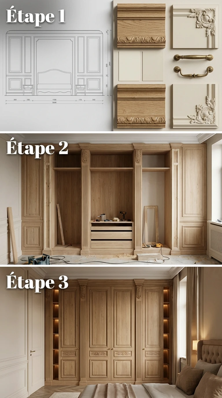 Créer un dressing en bois sculpté dans la continuité de la chambre