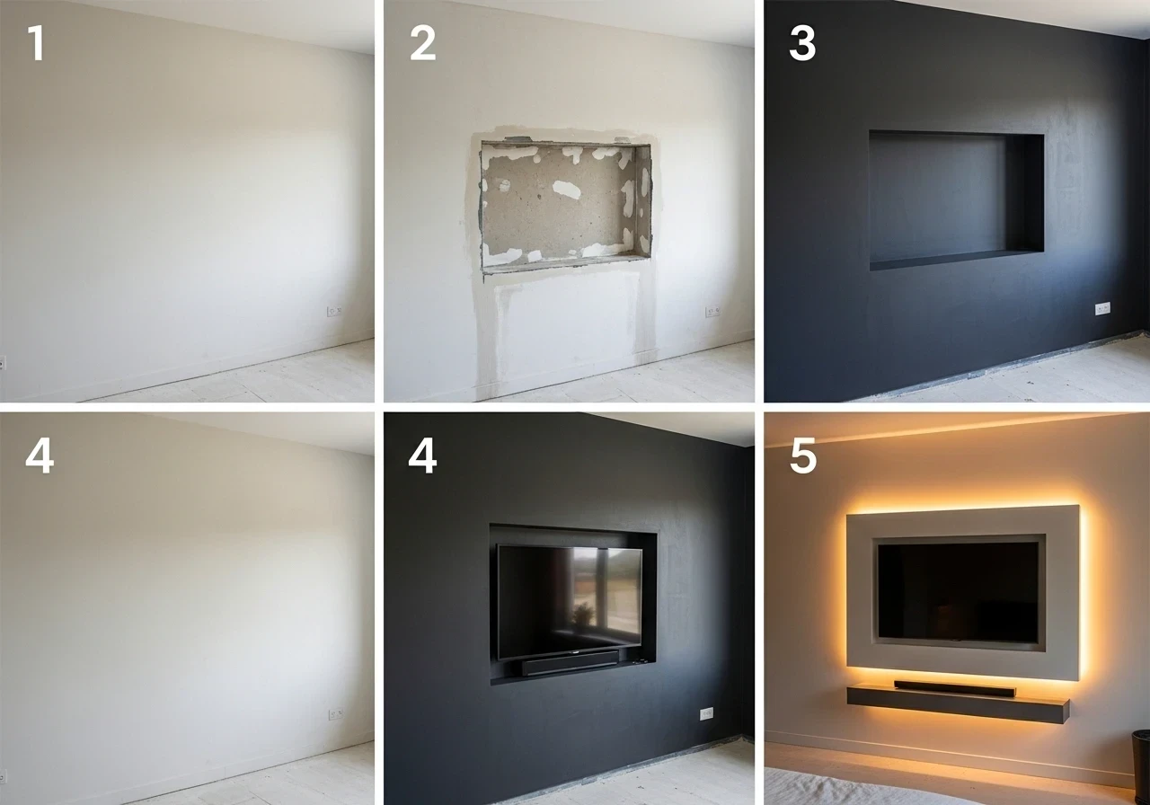 Étapes pour créer un mur TV avec niche encastrée et éclairage LED